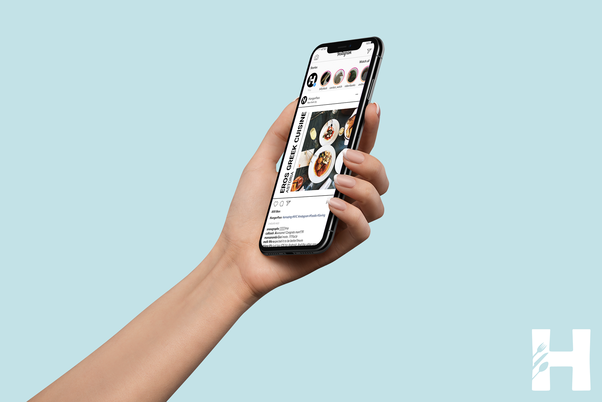Three HungerPass partner restaurant Instagram campaign screens