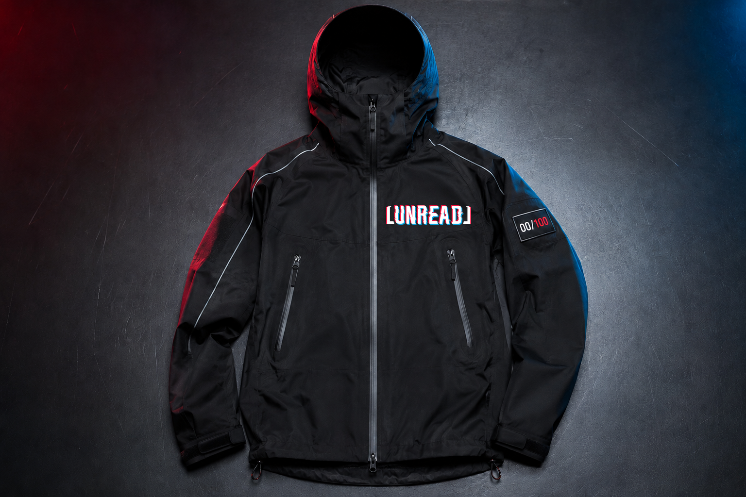 UNREAD black hooded shell with original logo and numbered edition patch